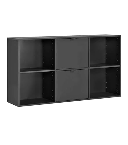 mokebo Aktenregal oder Raumteiler Regal in Schwarz 'Der Verstauer', Holzregal mit 2 Türen, Bücherregal oder Würfelregal fürs Büro, auch als Regal fürs Kinderzimmer in 132x75x35 (B/H/T in cm) von mokebo