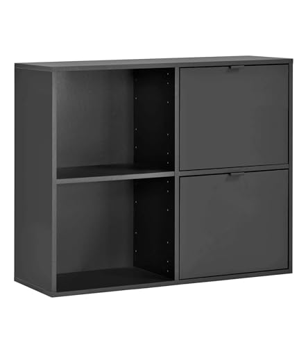 mokebo Aktenregal oder Raumteiler Regal in Schwarz 'Der Verstauer', Holzregal mit 2 Türen, Bücherregal oder Würfelregal fürs Büro, auch als Regal fürs Kinderzimmer in 88x75x35 (B/H/T in cm) von mokebo