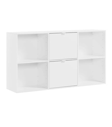 mokebo Aktenregal oder Raumteiler Regal in Weiß 'Der Verstauer', Holzregal mit 2 Türen, Bücherregal oder Würfelregal fürs Büro, auch als Regal fürs Kinderzimmer in 132x75x35 (B/H/T in cm) von mokebo