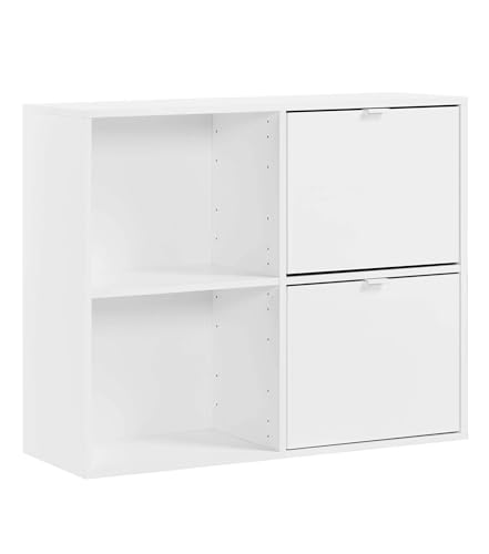 mokebo Aktenregal oder Raumteiler Regal in Weiß 'Der Verstauer', Holzregal mit 2 Türen, Bücherregal oder Würfelregal fürs Büro, auch als Regal fürs Kinderzimmer in 88x75x35 (B/H/T in cm) von mokebo