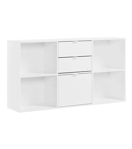 mokebo Aktenregal oder Raumteiler Regal in Weiß 'Der Verstauer', Holzregal mit Schubladen & Fächern, Bücherregal oder Würfelregal fürs Büro, Regal fürs Kinderzimmer in 132x75x35 (B/H/T in cm) von mokebo