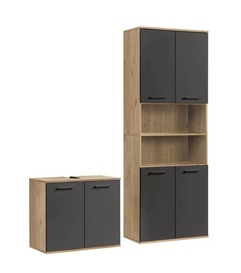 mokebo Badmöbel-Set Der Steuermann, (2-teilig), Unterschrank & Beistellschrank fürs Bad in Eiche Schwarz von mokebo