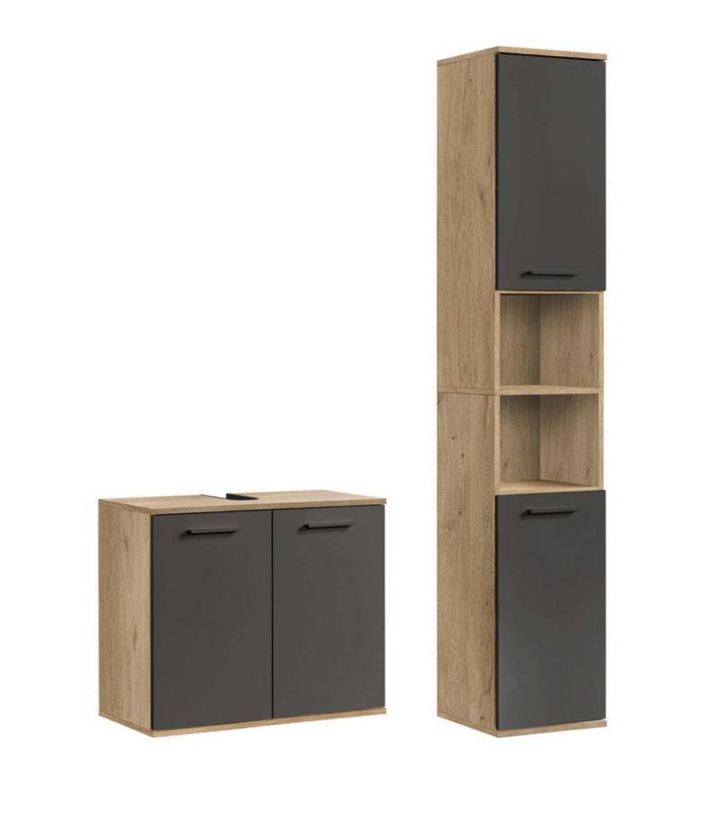 mokebo Badmöbel-Set Der Steuermann, (2-teilig), Unterschrank & Hochschrank fürs Badezimmer in Eiche Schwarz von mokebo