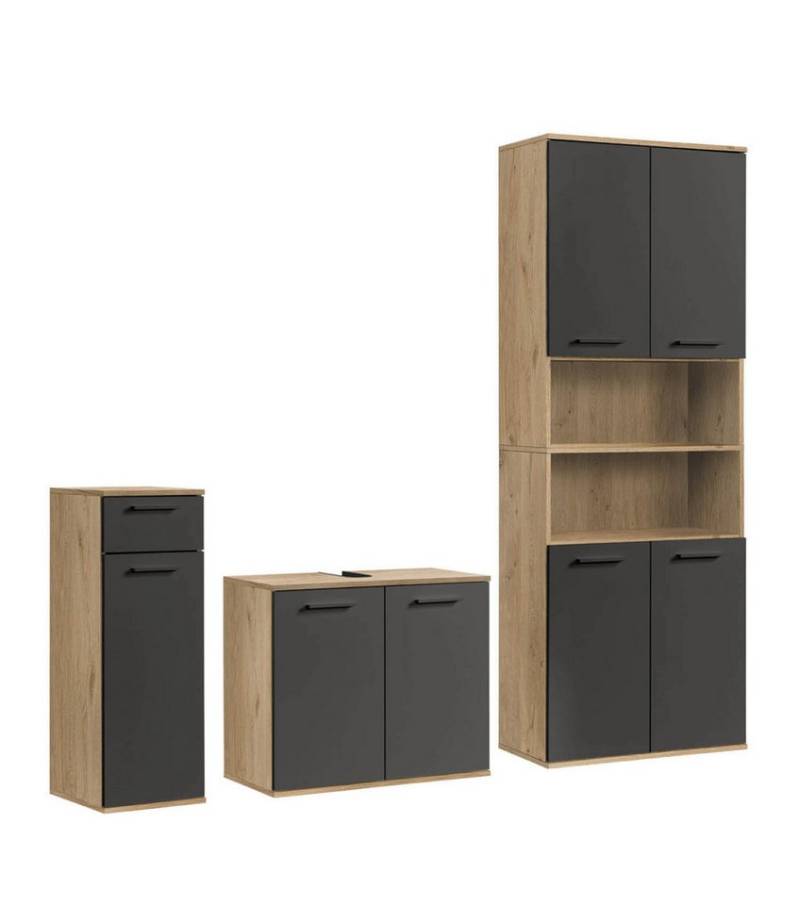 mokebo Badmöbel-Set Der Steuermann, (3-teilig), Unterschrank, Beistellschrank & Hochschrank in Eiche Schwarz von mokebo