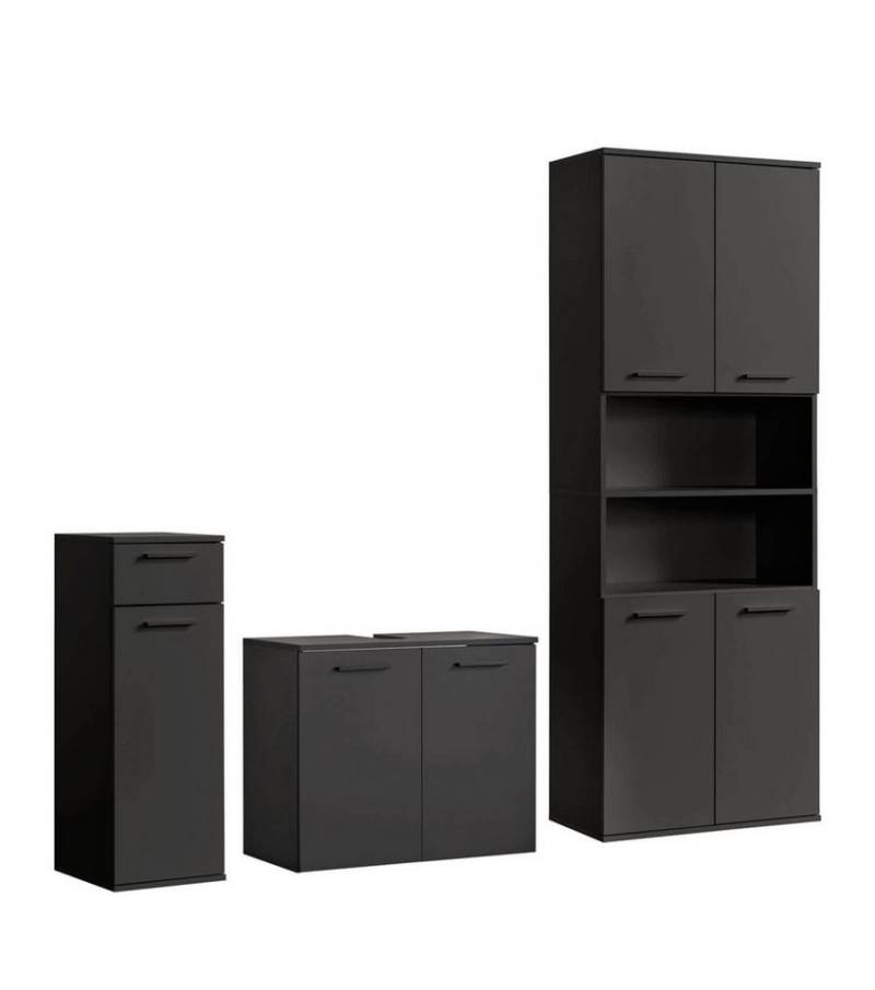 mokebo Badmöbel-Set Der Steuermann, (3-teilig), Unterschrank, Beistellschrank & Hochschrank in Schwarz von mokebo