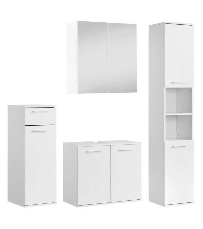 mokebo Badmöbel-Set Der Steuermann, (4-teilig), Unterschrank, Beistellschrank, Hochschrank & Spiegelschrank Weiß von mokebo