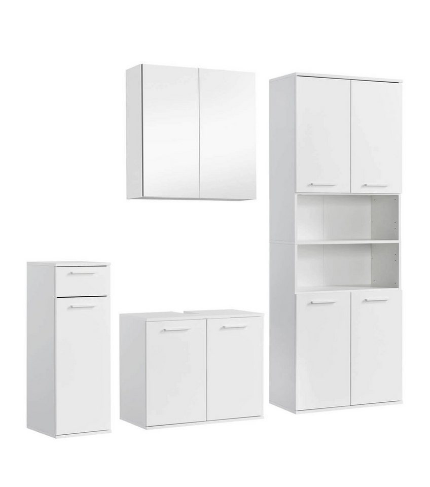 mokebo Badmöbel-Set Der Steuermann, (4-teilig), Unterschrank, Beistellschrank, Hochschrank & Spiegelschrank Weiß von mokebo