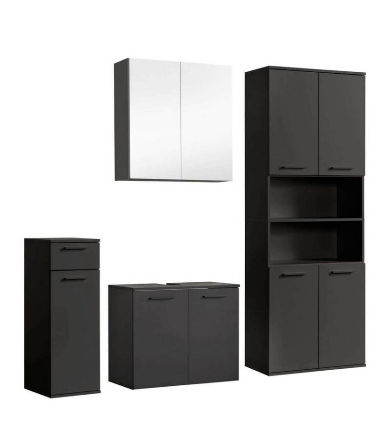 mokebo Badmöbel-Set Der Steuermann, (4-teilig), Unterschrank, Beistellschrank, Hochschrank & Spiegelschrank Schwarz von mokebo