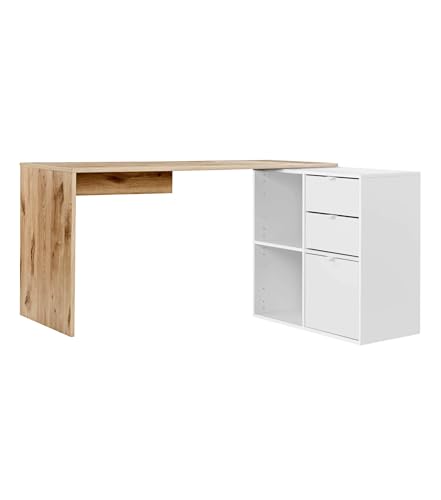 mokebo Eckschreibtisch groß in Eiche/Weiß mit Schubladen & Fächern 'Der Produktive', auch als Schreibtisch oder Arbeitstisch im Büro, Kinderschreibtisch oder Gaming Tisch 145x77x54 (B/H/T in cm) mokebo Eckschreibtisch groß in Eiche/Weiß mit Schubladen & Fächern 'Der Produktive', auch als Schreibtisch oder Arbeitstisch im Büro, Kinderschreibtisch oder Gaming Tisch 145x77x54 (B/H/T in cm) von mokebo