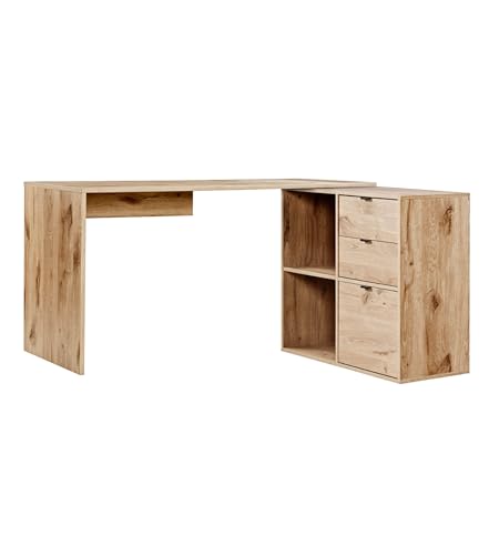 mokebo Eckschreibtisch groß in Eiche mit Schubladen & Fächern 'Der Produktive', auch als Schreibtisch oder Arbeitstisch im Büro, Kinderschreibtisch oder Gaming Tisch 145x77x54 (B/H/T in cm) von mokebo