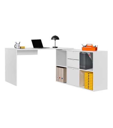 mokebo Eckschreibtisch groß in Weiß mit Schubladen & Fächern 'Der Produktive', auch als Schreibtisch oder Arbeitstisch im Büro, Kinderschreibtisch oder Gaming Tisch 145x77x54 (B/H/T in cm) von mokebo