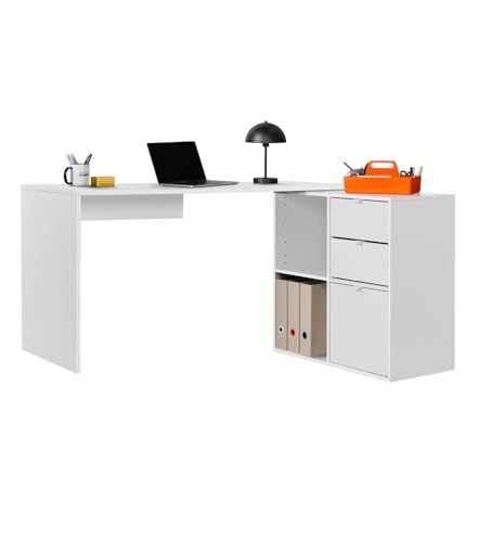mokebo Eckschreibtisch groß in Weiß mit Schubladen & Fächern 'Der Produktive', auch als Schreibtisch oder Arbeitstisch im Büro, Kinderschreibtisch oder Gaming Tisch 145x77x54 (B/H/T in cm) von mokebo