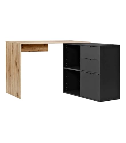 mokebo Eckschreibtisch klein in Eiche/Schwarz mit Schubladen & Fächern 'Der Produktive', auch als Schreibtisch oder Arbeitstisch im Büro, Kinderschreibtisch oder Gaming Tisch 112x77x54 (B/H/T in cm) mokebo Eckschreibtisch klein in Eiche/Schwarz mit Schubladen & Fächern 'Der Produktive', auch als Schreibtisch oder Arbeitstisch im Büro, Kinderschreibtisch oder Gaming Tisch 112x77x54 (B/H/T in cm) von mokebo