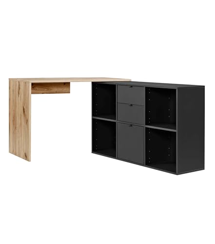 mokebo Eckschreibtisch klein in Eiche/Schwarz mit Schubladen & Fächern 'Der Produktive', auch als Schreibtisch oder Arbeitstisch im Büro, Kinderschreibtisch oder Gaming Tisch 112x77x54 (B/H/T in cm) mokebo Eckschreibtisch klein in Eiche/Schwarz mit Schubladen & Fächern 'Der Produktive', auch als Schreibtisch oder Arbeitstisch im Büro, Kinderschreibtisch oder Gaming Tisch 112x77x54 (B/H/T in cm) von mokebo