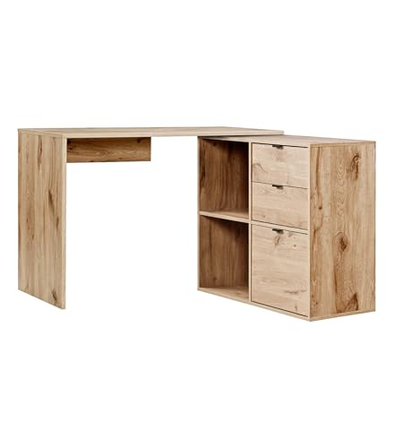 mokebo Eckschreibtisch klein in Eiche mit Schubladen & Fächern 'Der Produktive', auch als Schreibtisch oder Arbeitstisch im Büro, Kinderschreibtisch oder Gaming Tisch 112x77x54 (B/H/T in cm) von mokebo