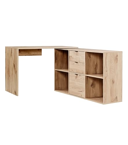 mokebo Eckschreibtisch klein in Eiche mit Schubladen & Fächern 'Der Produktive', auch als Schreibtisch oder Arbeitstisch im Büro, Kinderschreibtisch oder Gaming Tisch 112x77x54 (B/H/T in cm) von mokebo