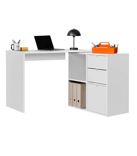 mokebo Eckschreibtisch klein in Weiß mit Schubladen & Fächern 'Der Produktive', auch als Schreibtisch oder Arbeitstisch im Büro, Kinderschreibtisch oder Gaming Tisch 112x77x54 (B/H/T in cm) von mokebo