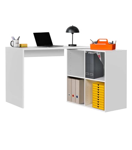 mokebo Eckschreibtisch klein in Weiß mit Stauraum 'Der Produktive', auch als Schreibtisch, Computertisch oder Arbeitstisch im Büro, Kinderschreibtisch oder Gaming Tisch in 112x77x54 (B/H/T in cm) von mokebo