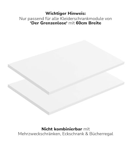 mokebo Einlegeböden 2er-Set für modularen Kleiderschrank 'Die Ableger' in weiß mit 57cm Breite, für mehr Schrankfächer und Stauraum Drehtürenschrank | 57 x 53 x 1,5cm (B/H/T) von mokebo