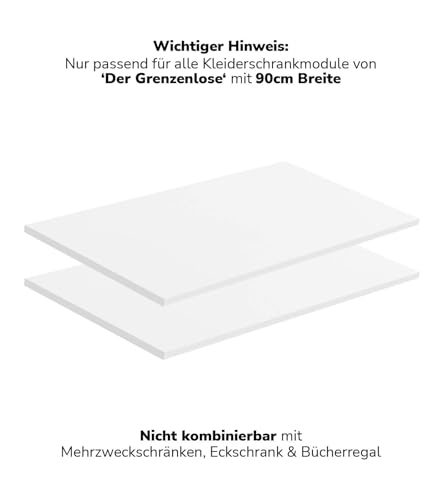 mokebo Einlegeböden 2er-Set für modularen Kleiderschrank 'Die Ableger' in weiß mit 87cm Breite, für mehr Schrankfächer und Stauraum Drehtürenschrank | 87 x 53 x 1,5cm (B/H/T) von mokebo