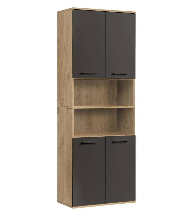 mokebo Hochschrank Der Kapitän (mit 5 Einlegeböden) hoher Badschrank oder Badezimmerschrank Eiche Schwarz von mokebo