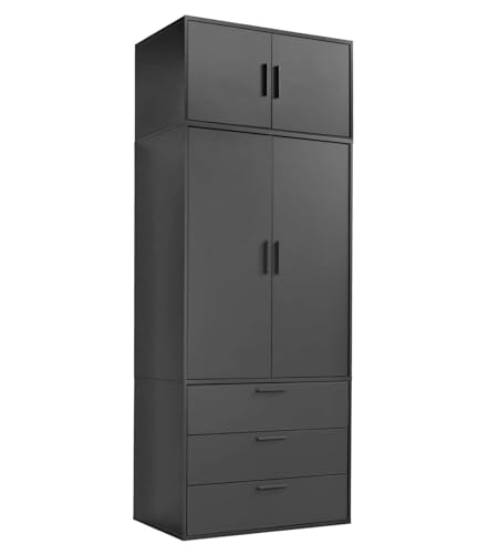 mokebo Kleiderschrank 234cm Höhe in Schwarz 2-türig & 3 Schubladen 'Der Grenzenlose', deckenhoher Schlafzimmerschrank, Garderobenschrank, Drehtürenschrank o. Schrank Holz in 90x234x58 (BxHxT) von mokebo