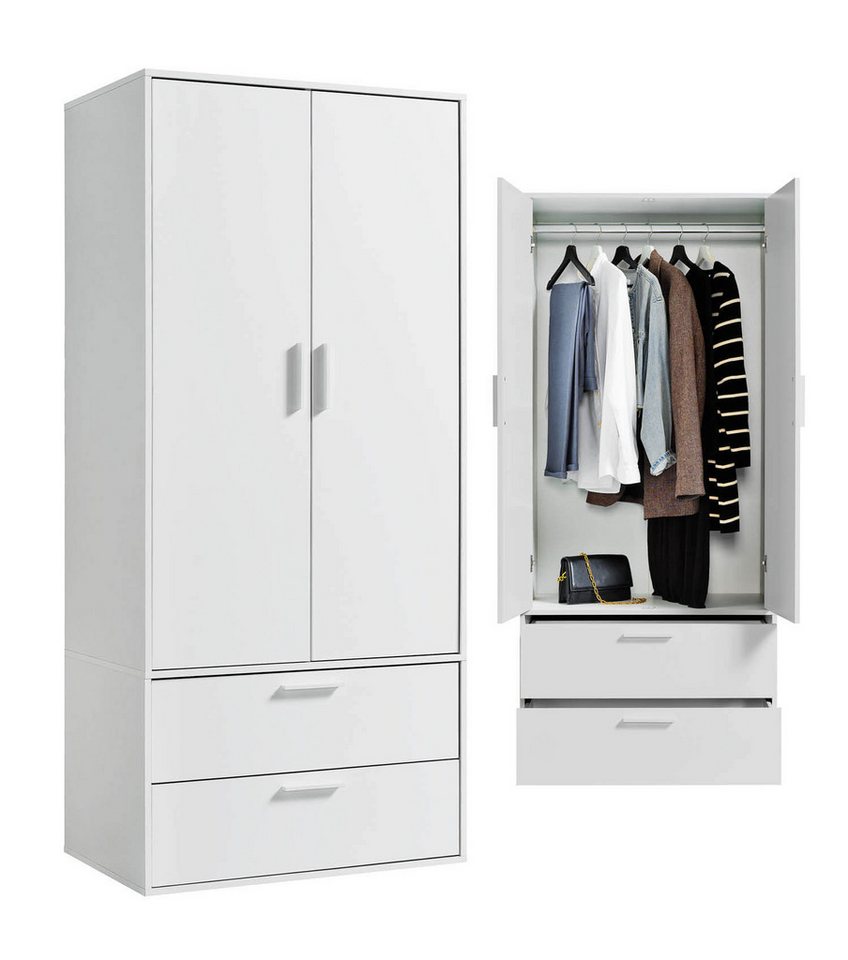mokebo Kleiderschrank Der Kleiderheld (80x180x51 cm, 2-türig & 2 Schubladen) Garderobenschrank, Schlafzimmerschrank oder Schrank in Weiß von mokebo