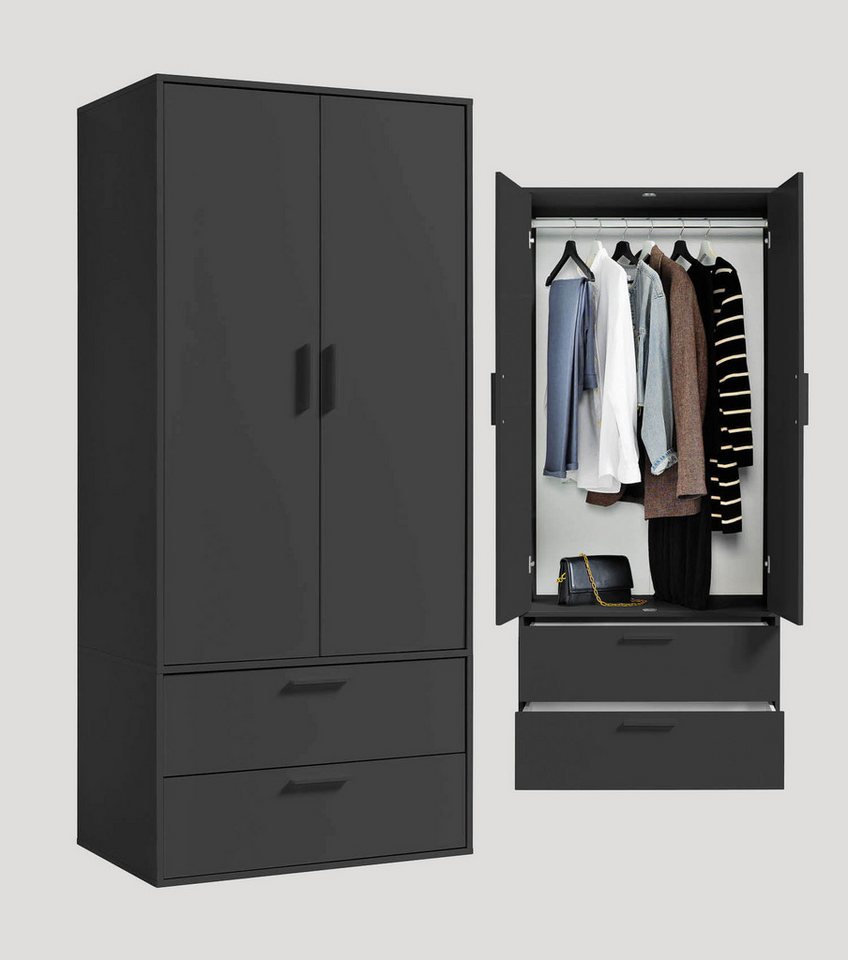 mokebo Kleiderschrank Der Kleiderheld (80x180x51 cm, 2-türig & 2 Schubladen) Unterschrank, Beistellschrank, Hochschrank & Spiegelschrank Weiß von mokebo