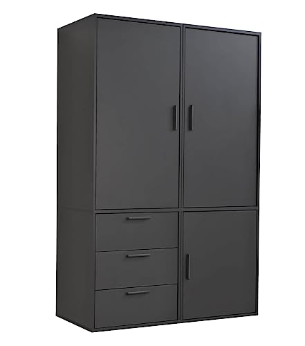 mokebo Kleiderschrank groß in Schwarz 3-türig & 3 Schubladen 'Der Grenzenlose' Schlafzimmerschrank modular & kombinierbar, Garderobenschrank, Flurschrank, Schrank, Drehtürenschrank 120x187x58 (BxHxT) von mokebo