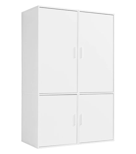 mokebo Kleiderschrank groß in Weiß 4-türig & Fächer 'Der Grenzenlose' modularer & kombinierbarer Schlafzimmerschrank, Garderobenschrank, Flurschrank, Drehtürenschrank o. Schrank in 120x187x58 (BxHxT) von mokebo