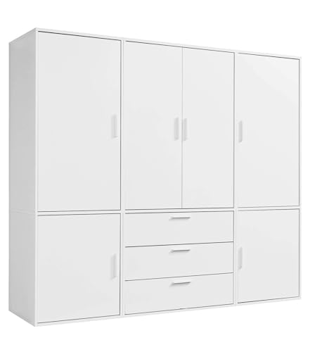 mokebo Kleiderschrank (210x187cm) aus Holz in Weiß 6-türig & 3 Schubladen 'Der Grenzenlose' Schlafzimmerschrank modular & kombinierbar, Garderobenschrank, Flurschrank, Drehtürenschrank, Schrank von mokebo