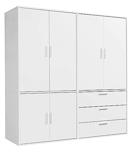 mokebo Kleiderschrank groß in Weiß 6-türig & 3 Schubladen 'Der Grenzenlose' Schlafzimmerschrank modular & kombinierbar, Garderobenschrank, Flurschrank, Drehtürenschrank, Schrank 180x187x58 (BxHxT) von mokebo