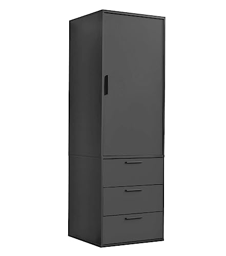 mokebo Kleiderschrank klein in Schwarz 1-türig & 3 Schubladen 'Der Grenzenlose', modularer Schlafzimmerschrank, Garderobenschrank, Flurschrank, Drehtürenschrank o. Schrank Holz in 60x187x58 (BxHxT) von mokebo