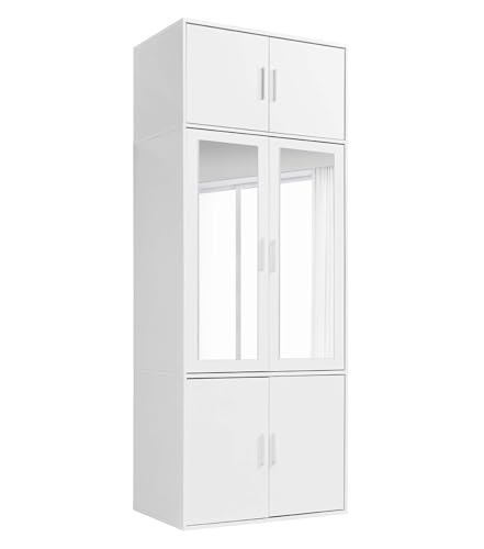 mokebo Kleiderschrank mit Spiegeltüren 4-türig & Fächer 'Der Grenzenlose', deckenhoher Spiegelschrank, Schlafzimmerschrank oder Schrank mit Spiegel in Weiß aus Holz in 90x234x58 (BxHxT) von mokebo