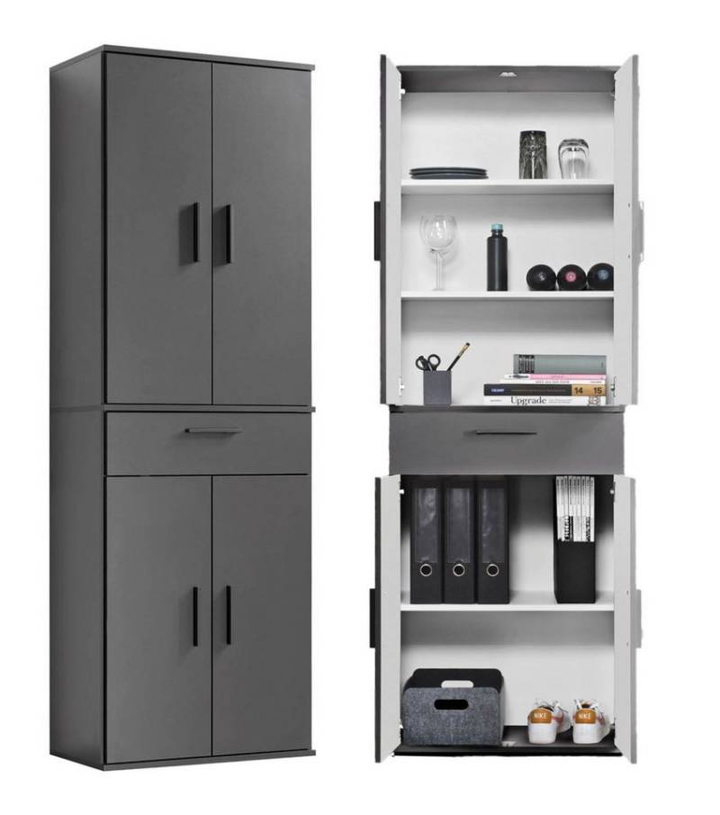mokebo Mehrzweckschrank Der Praktische (60x180 cm, mit Schublade) Büroschrank, Flurschrank Apothekerschrank oder Aktenschrank Anthrazit von mokebo