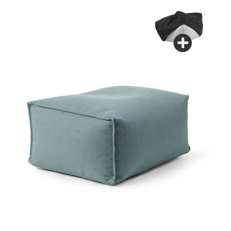 mokebo Outdoor Pouf mit Schutzhülle Der Ruhepouf für Balkon & Garten Sitzhocker Würfelkissen oder Bodenkissen in Himmelblau von mokebo