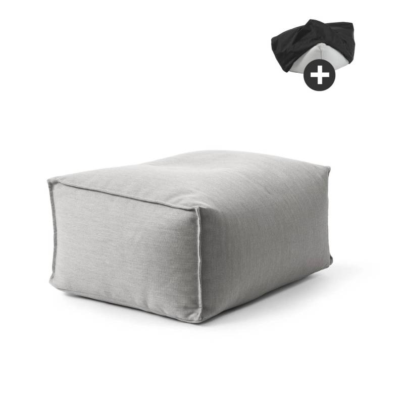 mokebo Outdoor Pouf mit Schutzhülle Der Ruhepouf für Balkon & Garten Sitzhocker Würfelkissen oder Bodenkissen in Lichtgrau von mokebo