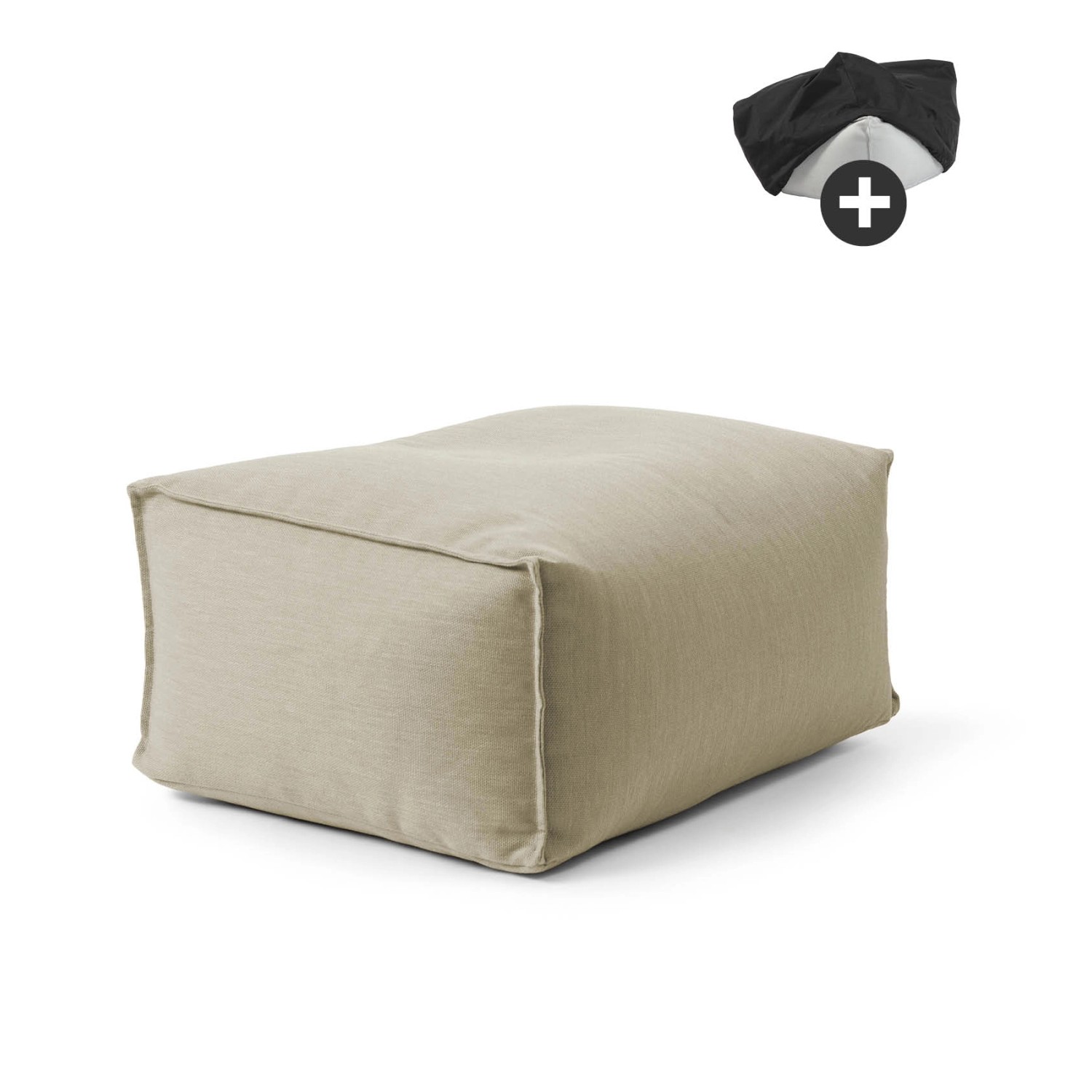 mokebo Outdoor Pouf mit Schutzhülle Der Ruhepouf für Balkon & Garten Sitzhocker Würfelkissen oder Bodenkissen in Sand von mokebo