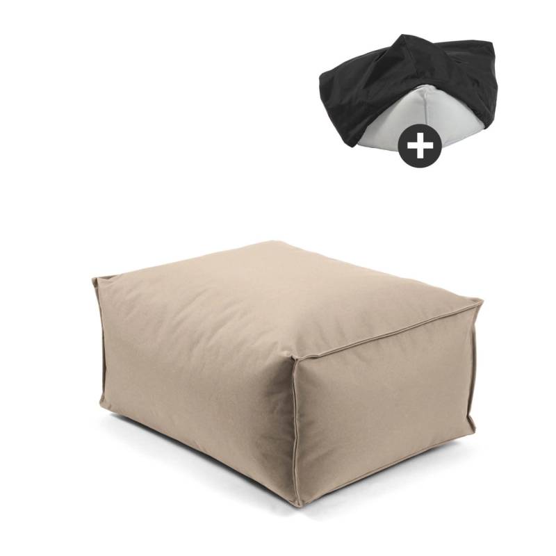mokebo Outdoor Pouf o Hocker in Beige mit Wasserabweisender Schutzhülle Der Ruhestifter Fußhocker mit EPS-Perlen Füllung und Cover von mokebo