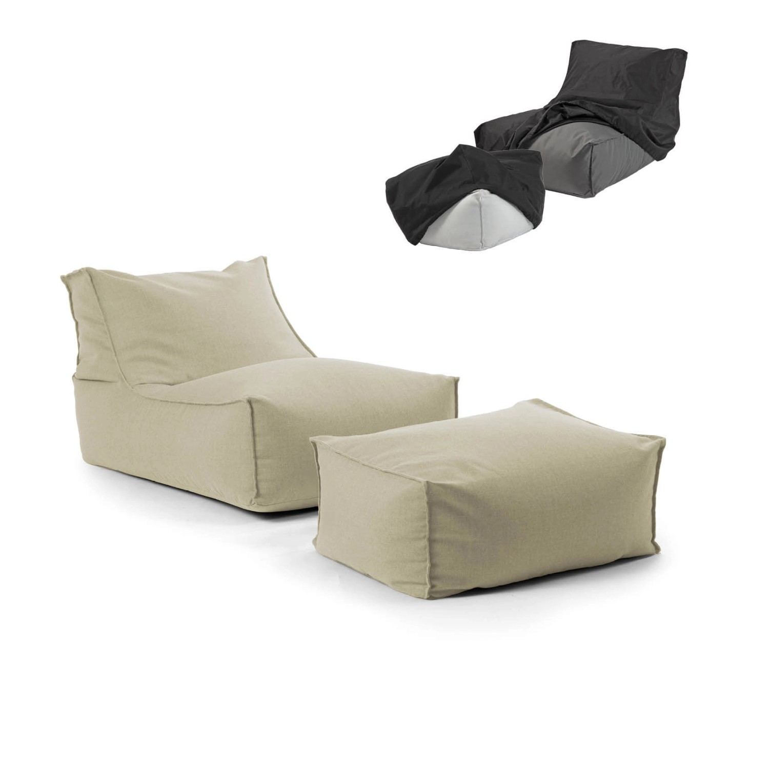 mokebo Outdoor Sitzsack und Pouf Der Sundowner Bean Bag mit Füllung und Hocker und Schutzhülle in Sand von mokebo