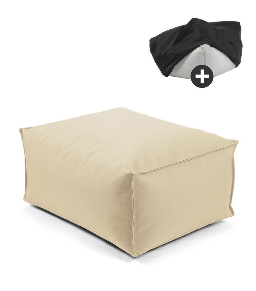 mokebo Pouf Der Ruhepouf (mit Schutzhülle), Sitzhocker Outdoor, Fußhocker, Hocker & Sitzkissen eckig Hellbeige von mokebo