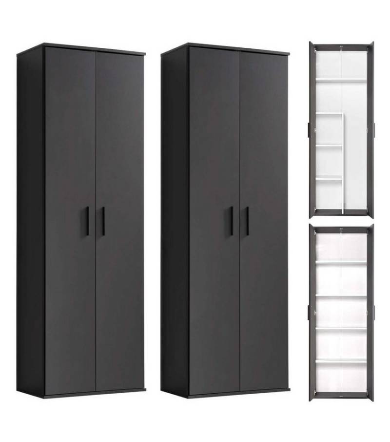 mokebo Schrank-Set Die Allzweckwaffe, (2er-Set), Stauraum-Set aus Aktenschrank & Besenschrank in Schwarz-Anthrazit von mokebo