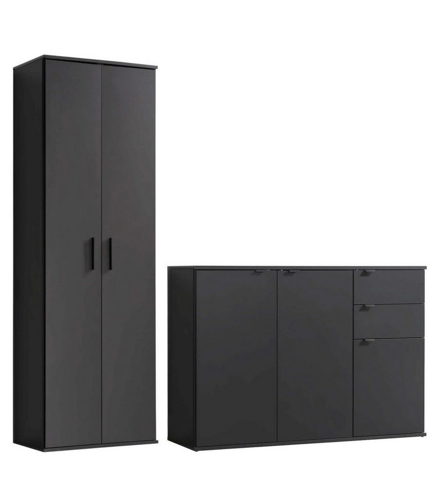 mokebo Schrank-Set Die Allzweckwaffe, (2er-Set), Stauraum-Set aus Mehrzweckschrank und Kommode in Schwarz-Anthrazit von mokebo