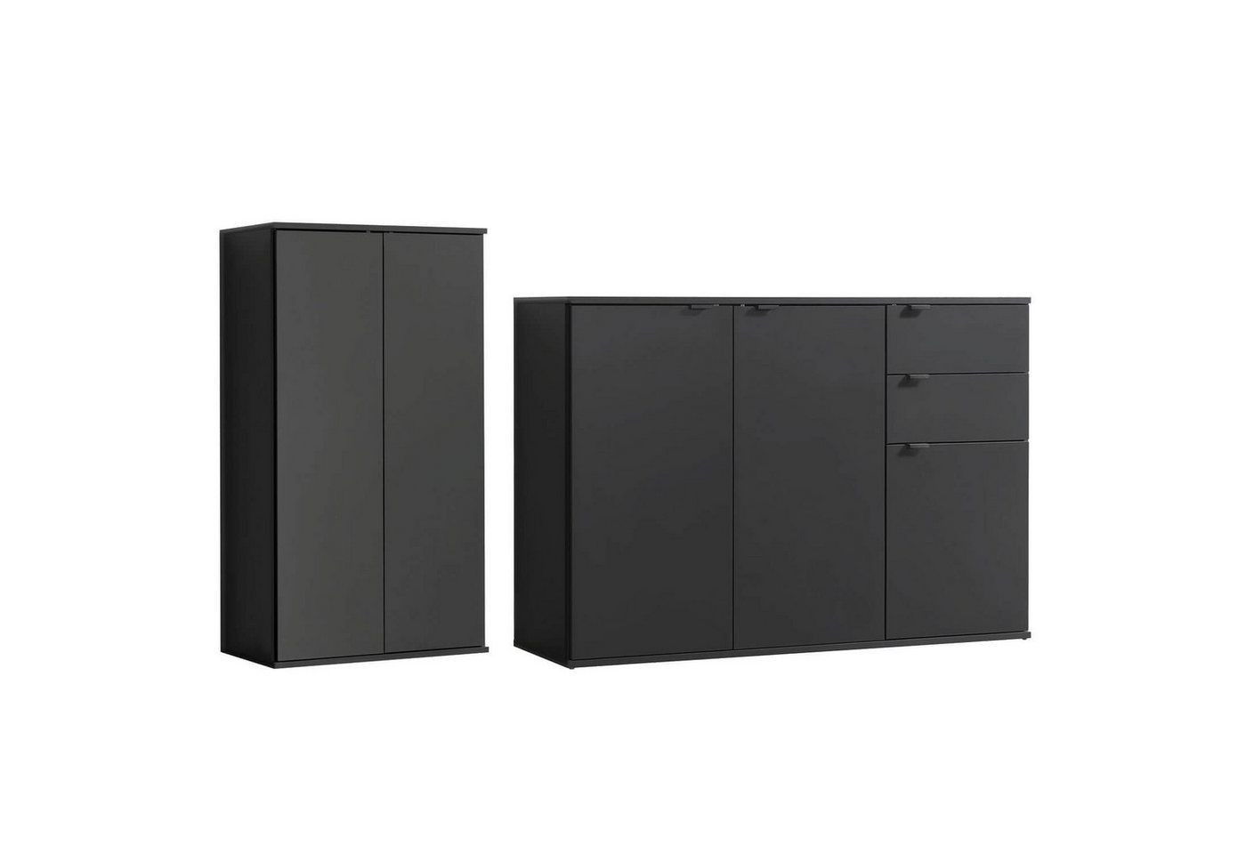 mokebo Schrank-Set Die Allzweckwaffe, (3er-Set), Stauraum-Set aus Mehrzweckschrank und Kommode in Schwarz-Anthrazit von mokebo