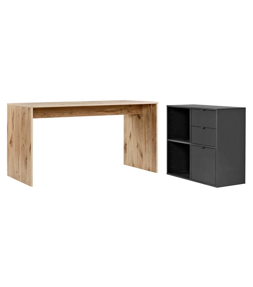 mokebo Schreibtisch Der Produktive (mit 2 Schubkästen & 1 Tür), PC Tisch groß in Eiche/Schwarz, Arbeitstisch mit Stauraum von mokebo