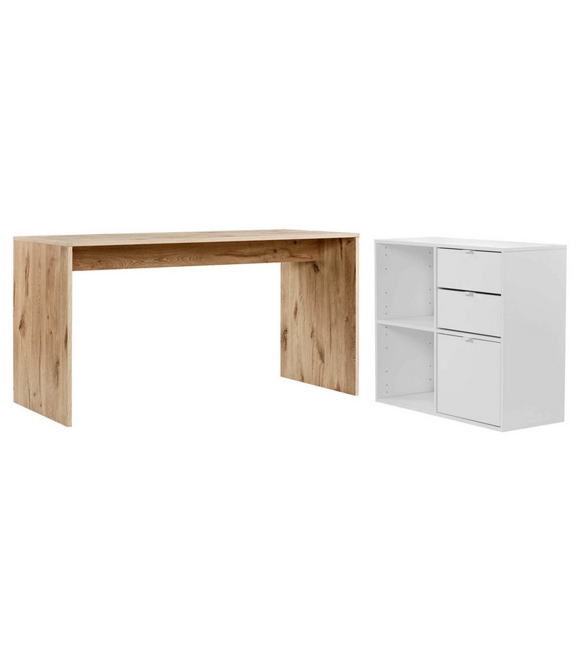 mokebo Schreibtisch Der Produktive (mit 2 Schubkästen & 1 Tür), PC Tisch groß in Eiche/Weiß, auch als Arbeitstisch mit Stauraum von mokebo