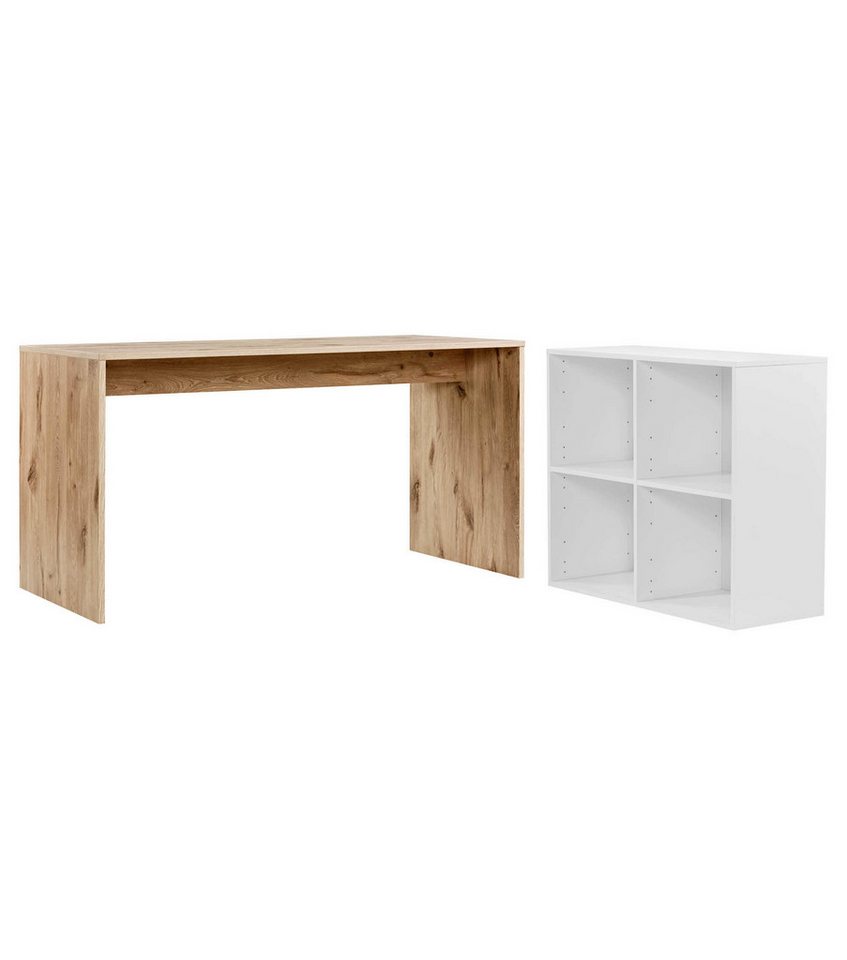 mokebo Schreibtisch Der Produktive (mit 4 offenen Fächern), PC Tisch groß in Eiche/Weiß, auch als Arbeitstisch mit Stauraum von mokebo