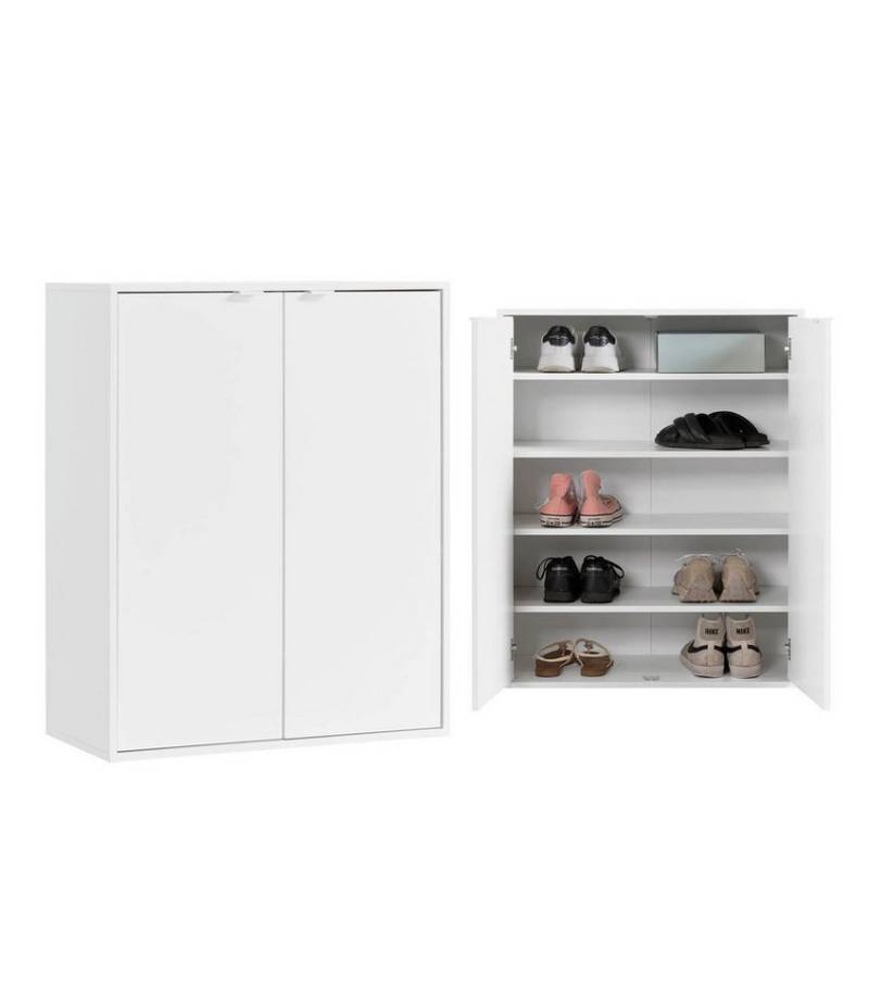 mokebo Schuhschrank Schuhschrank 'Der Concierge' (74x95 cm, mit 2 Türen und 4 Einlegeböden) Schuhregal, Flurschrank oder Sideboard aus Holz in Weiß von mokebo
