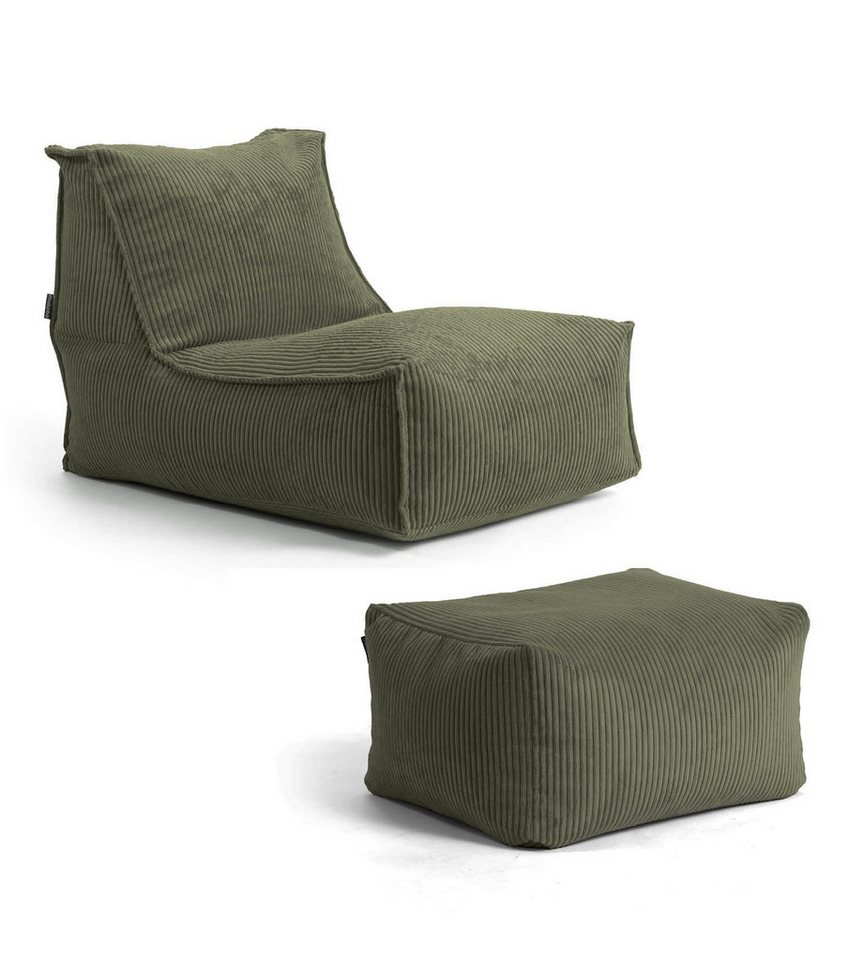 mokebo Sitzsack Der Sundowner (aus Cordstoff), mit Hocker, gemütliche Indoor Bean Bag & Relaxliege in Grün von mokebo