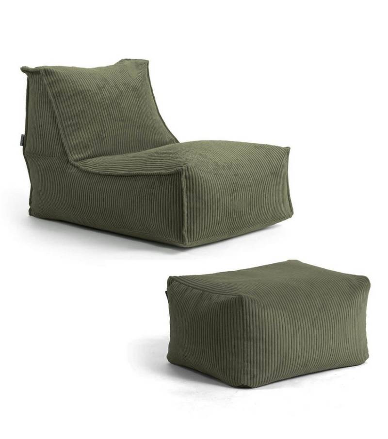 mokebo Sitzsack Der Sundowner (aus Cordstoff), mit Hocker, gemütliche Indoor Bean Bag & Relaxliege in Grün von mokebo